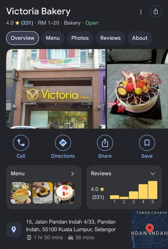 Victoria Bakery @ PANDAN INDAH 店面、路线与地址预览